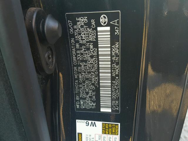 JTKDE167X80231862 - 2008 TOYOTA SCION TC 黑色 照片 10