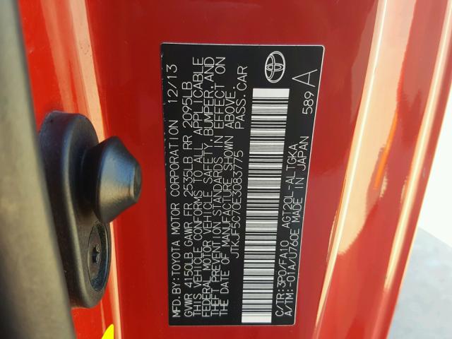 JTKJF5C70E3083775 - 2014 TOYOTA SCION TC 红色 照片 10