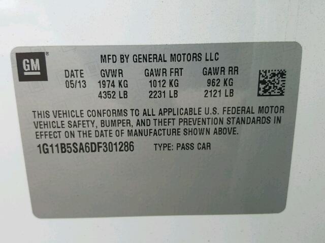 1G11B5SA6DF301286 - 2013 CHEVROLET MALIBU LS WHITE photo 10