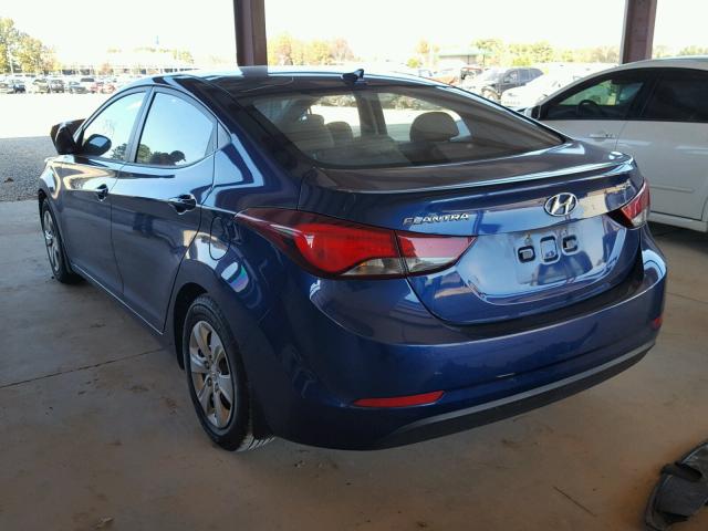 5NPDH4AE8GH725970 - 2016 HYUNDAI ELANTRA SE BLUE photo 3