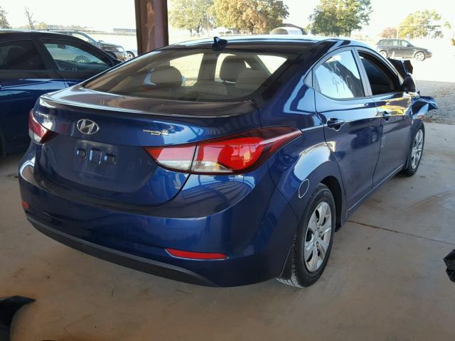 5NPDH4AE8GH725970 - 2016 HYUNDAI ELANTRA SE BLUE photo 4