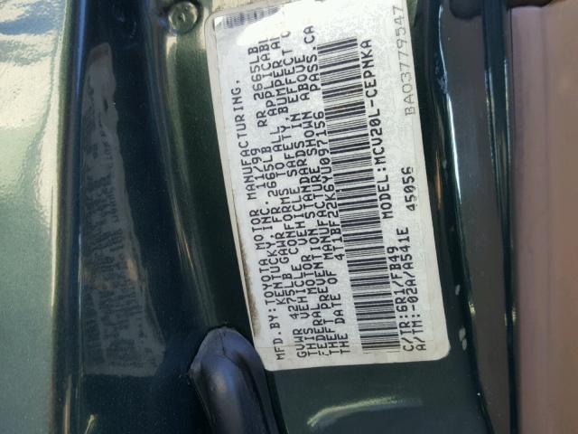 4T1BF22K6YU097156 - 2000 TOYOTA CAMRY LE 绿色 照片 10