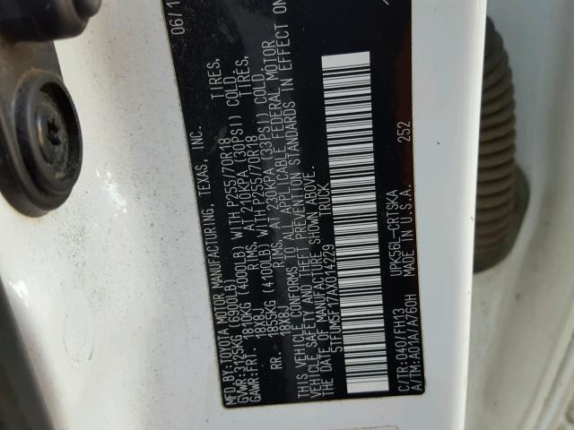 5TFUM5F17AX014229 - 2010 TOYOTA TUNDRA DOU WHITE photo 10