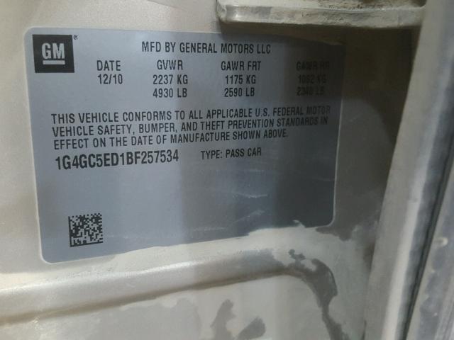 1G4GC5ED1BF257534 - 2011 BUICK LACROSSE C GOLD photo 10