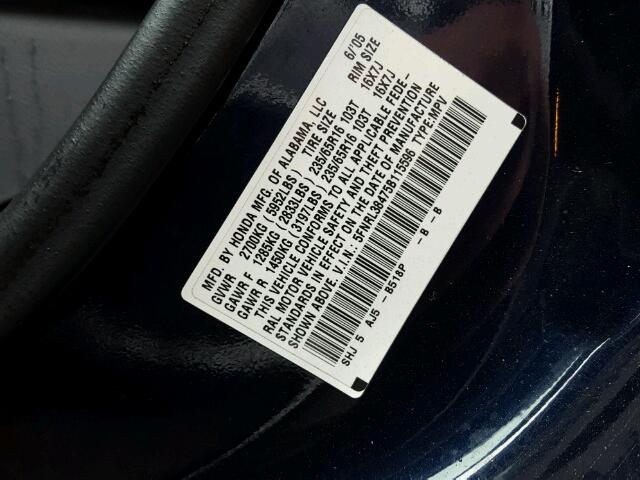 5FNRL38475B115596 - 2005 HONDA ODYSSEY EX BLUE photo 10