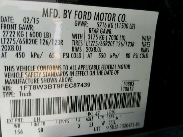 1FT8W3BT9FEC87439 - 2015 FORD F350 SUPER BLACK photo 10