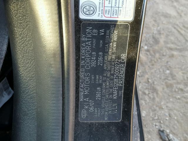 KNAFE121875009272 - 2007 KIA SPECTRA EX BLACK photo 10