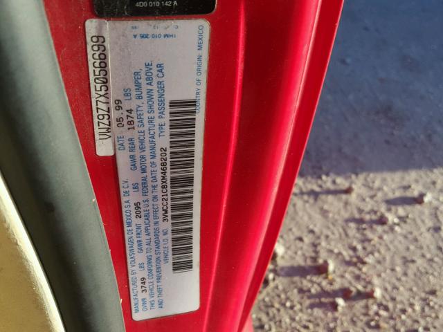 3VWCC21C8XM468202 - 1999 VOLKSWAGEN NEW BEETLE 红色 照片 10