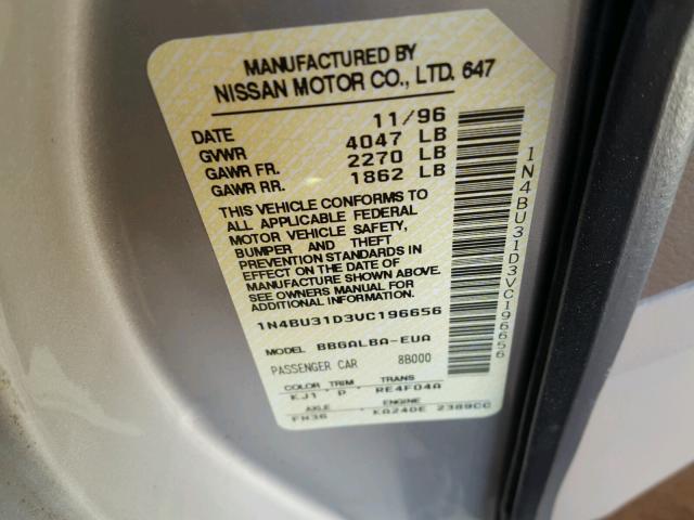 1N4BU31D3VC196656 - 1997 NISSAN ALTIMA XE SILVER photo 10