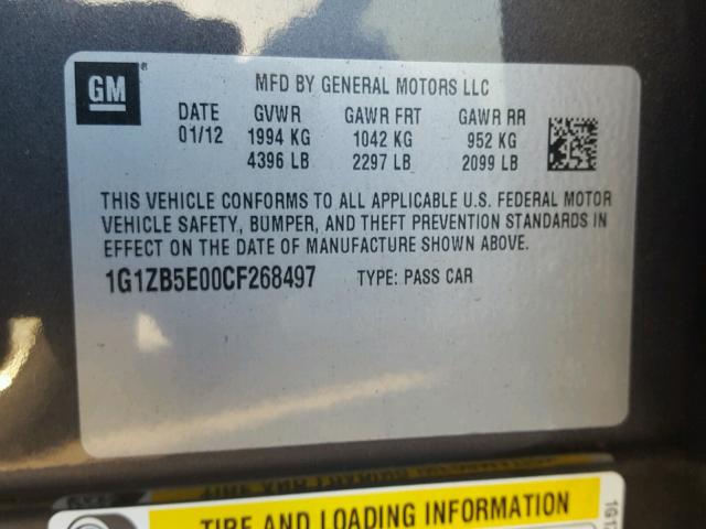 1G1ZB5E00CF268497 - 2012 CHEVROLET MALIBU LS გრაფიტი ფოტო 10