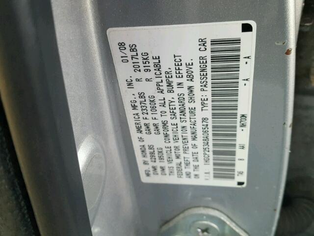 1HGCP25348A065478 - 2008 HONDA ACCORD LX SILVER photo 10