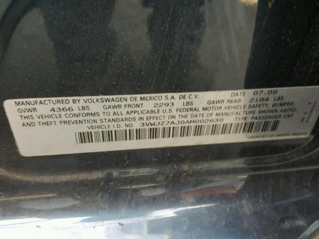 3VWJZ7AJ0AM002630 - 2010 VOLKSWAGEN JETTA S Mavi foto 10