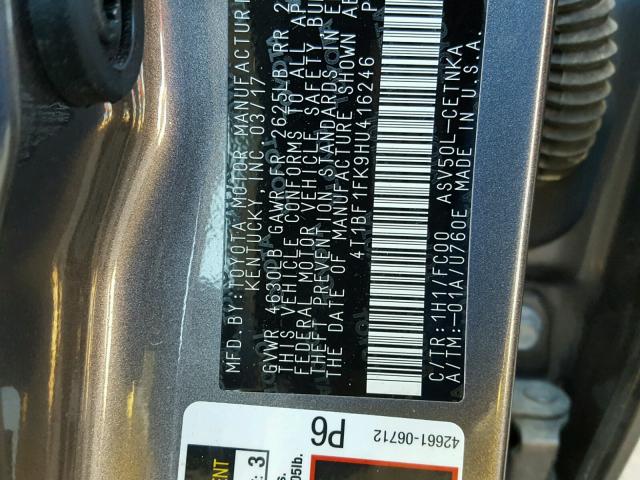 4T1BF1FK9HU416246 - 2017 TOYOTA CAMRY LE 灰色 照片 10
