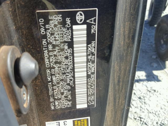 JTKJF5C77B3002735 - 2011 TOYOTA SCION TC 黑色 照片 10