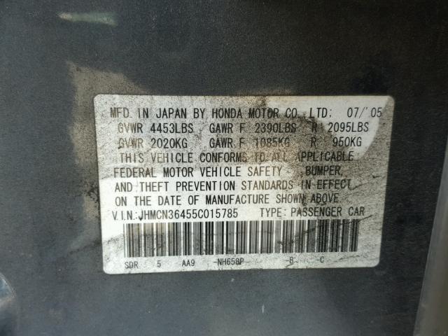 JHMCN36455C015785 - 2005 HONDA ACCORD HYB BLUE photo 10