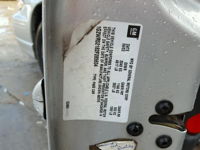 1G2WR52182F285604 - 2002 PONTIAC GRAND PRIX SILVER photo 10