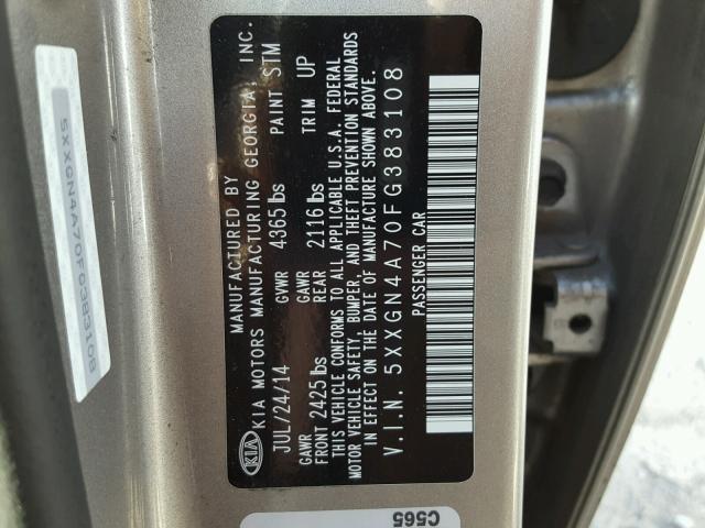 5XXGN4A70FG383108 - 2015 KIA OPTIMA EX SILVER photo 10