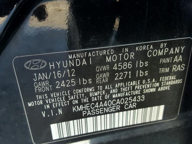 KMHEC4A40CA025433 - 2012 HYUNDAI SONATA HYB BLACK photo 10