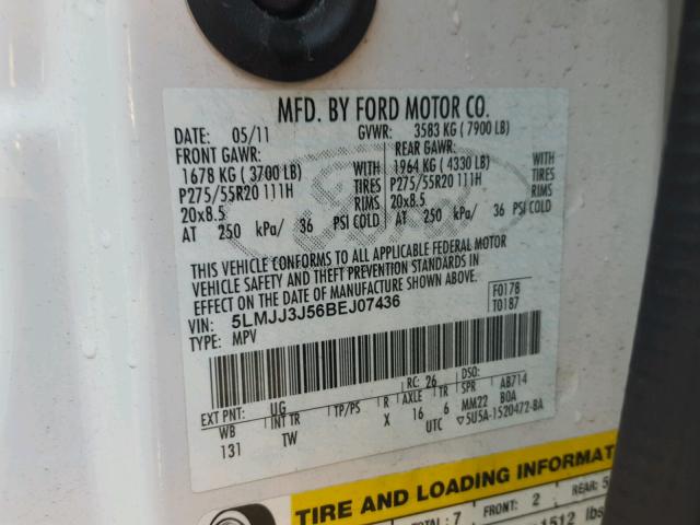 5LMJJ3J56BEJ07436 - 2011 LINCOLN NAVIGATOR WHITE photo 10