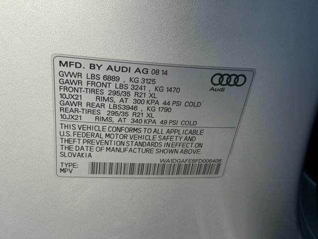 WA1DGAFE5FD005406 - 2015 AUDI Q7 PRESTIG SILVER photo 10