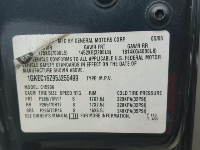 1GKEC16Z95J255499 - 2005 GMC YUKON XL C GRAY photo 10