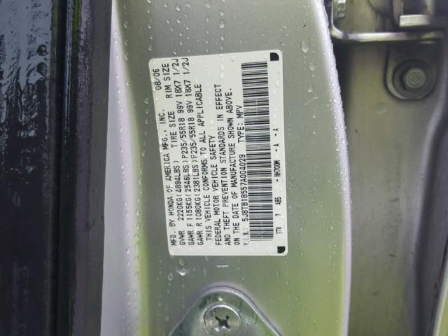 5J8TB18557A004029 - 2007 ACURA RDX TECHNO SILVER photo 10