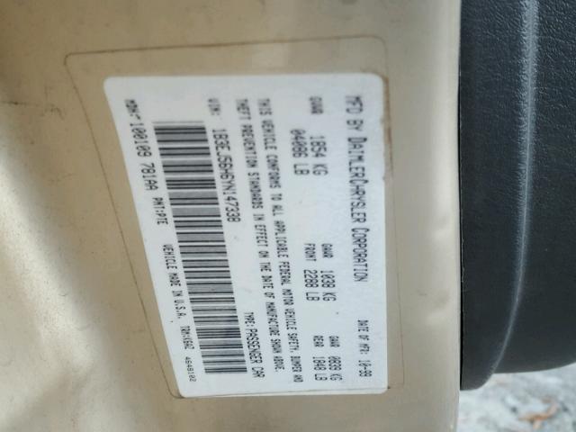 1B3EJ56H6YN147338 - 2000 DODGE STRATUS ES TAN photo 10