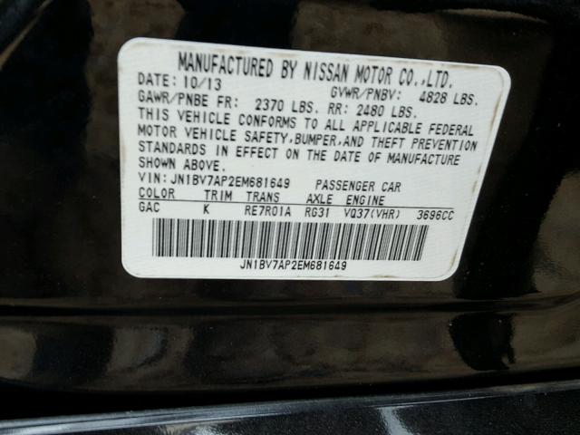 JN1BV7AP2EM681649 - 2014 INFINITI Q50 BASE BLACK photo 10