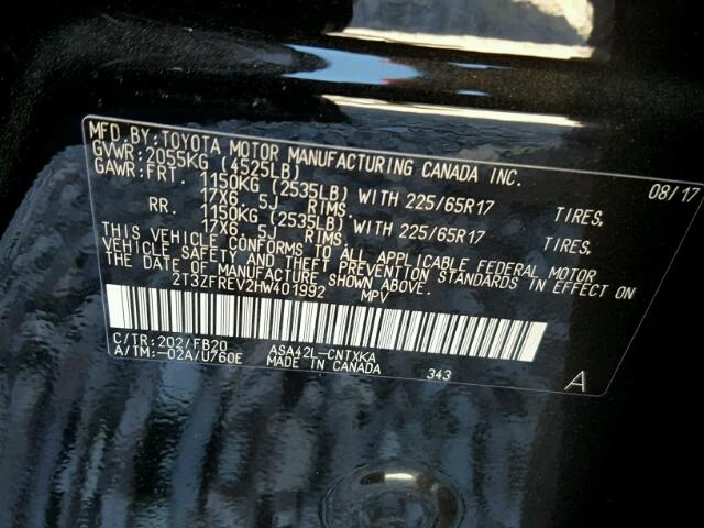 2T3ZFREV2HW401992 - 2017 TOYOTA RAV4 LE Qara foto 10