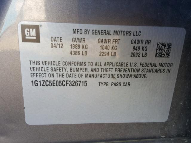 1G1ZC5E05CF326715 - 2012 CHEVROLET MALIBU 1LT GRAY photo 10