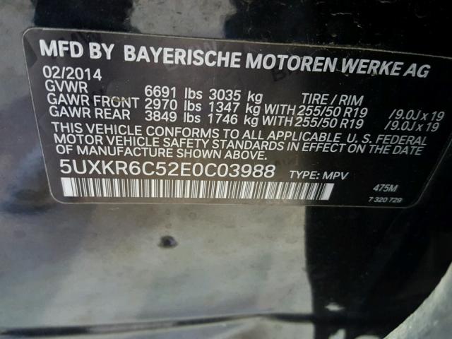5UXKR6C52E0C03988 - 2014 BMW X5 XDRIVE5 BLACK photo 10