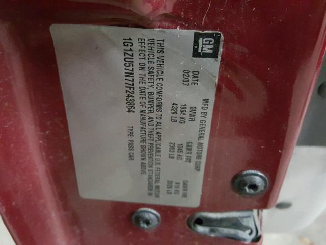 1G1ZU57N77F243864 - 2007 CHEVROLET MALIBU LTZ 栗色 照片 10