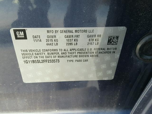 1G11B5SL2FF233573 - 2015 CHEVROLET MALIBU LS BLUE photo 10