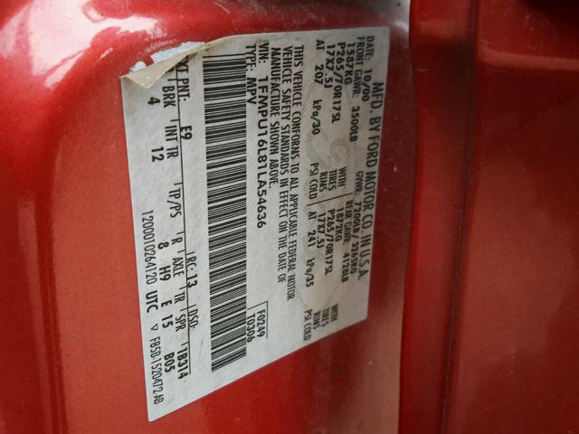 1FMPU16L81LA54636 - 2001 FORD EXPEDITION RED photo 10