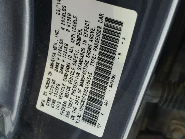 1HGCR2F33EA186555 - 2014 HONDA ACCORD LX GRAY photo 10