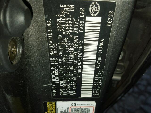 4T1BE32K76U671642 - 2006 TOYOTA CAMRY LE 灰色 照片 10