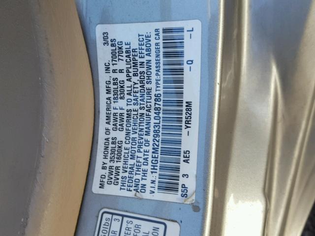 1HGEM22983L048786 - 2003 HONDA CIVIC EX BROWN photo 10