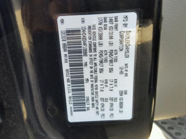 1D4HD48D44F139902 - 2004 DODGE DURANGO SL BLACK photo 10