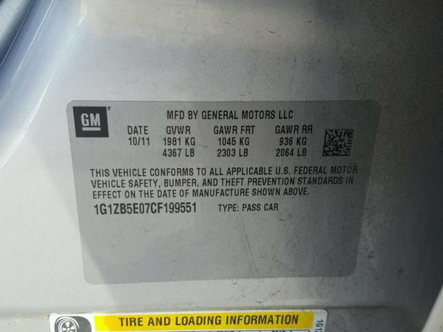 1G1ZB5E07CF199551 - 2012 CHEVROLET MALIBU LS SILVER photo 10