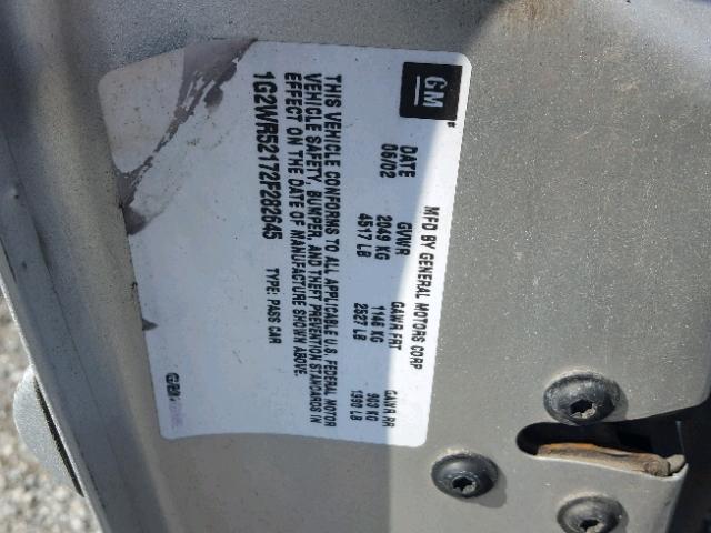 1G2WR52172F282645 - 2002 PONTIAC GRAND PRIX Күміс фото 10