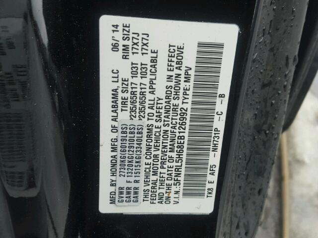 5FNRL5H68EB126992 - 2014 HONDA ODYSSEY EX BLACK photo 10