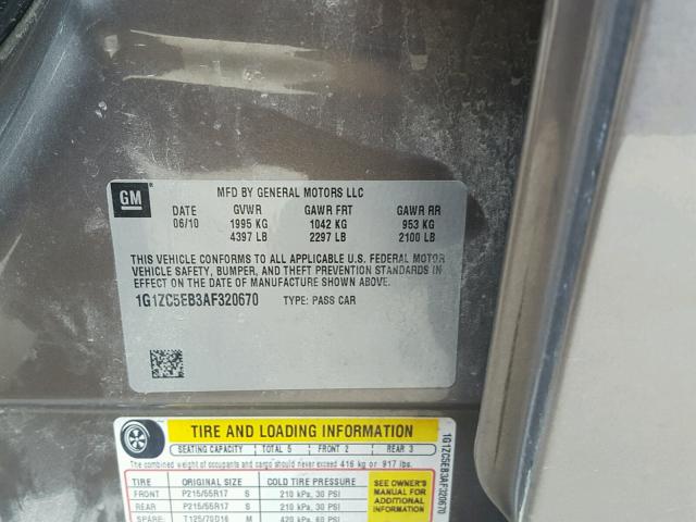 1G1ZC5EB3AF320670 - 2010 CHEVROLET MALIBU 1LT BROWN photo 10