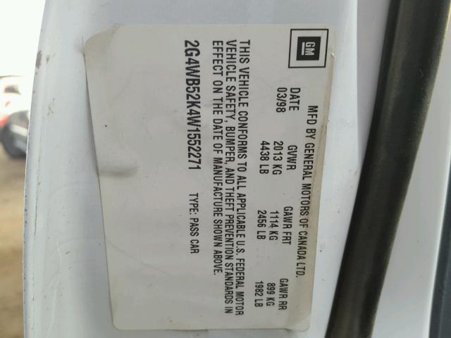 2G4WB52K4W1552271 - 1998 BUICK REGAL LS 白色 照片 10