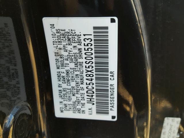 JH4DC548X5S005531 - 2005 ACURA RSX BLACK photo 10