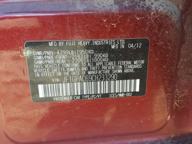 JF1GPAC69CH233290 - 2012 SUBARU IMPREZA PR RED photo 10