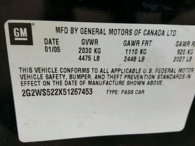 2G2WS522X51267453 - 2005 PONTIAC GRAND PRIX Қара фото 10