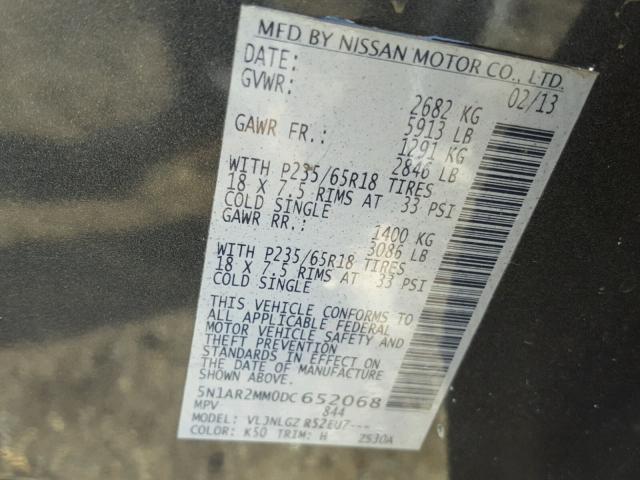 5N1AR2MM0DC652068 - 2013 NISSAN PATHFINDER GRAY photo 10