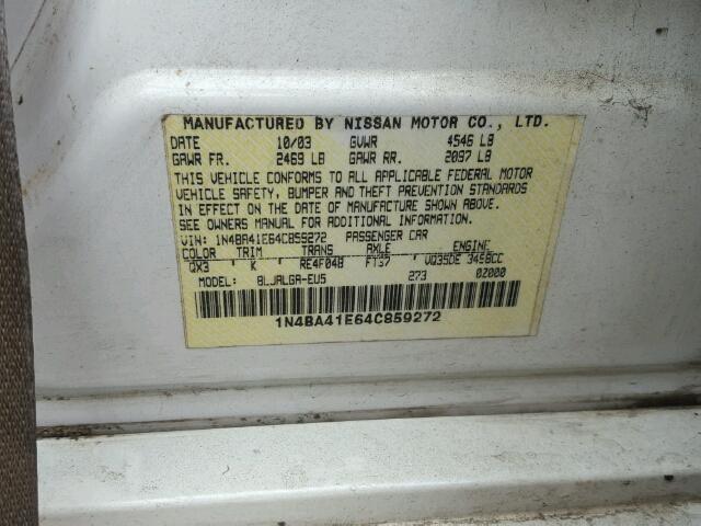 1N4BA41E64C859272 - 2004 NISSAN MAXIMA SE WHITE photo 10