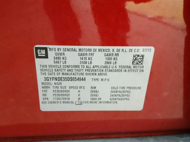 3GYFNDE35DS654944 - 2013 CADILLAC SRX PERFOR 勃艮第红 照片 10