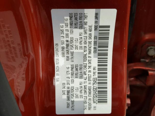 JM3TB28A890176458 - 2009 MAZDA CX-9 BURGUNDY photo 10